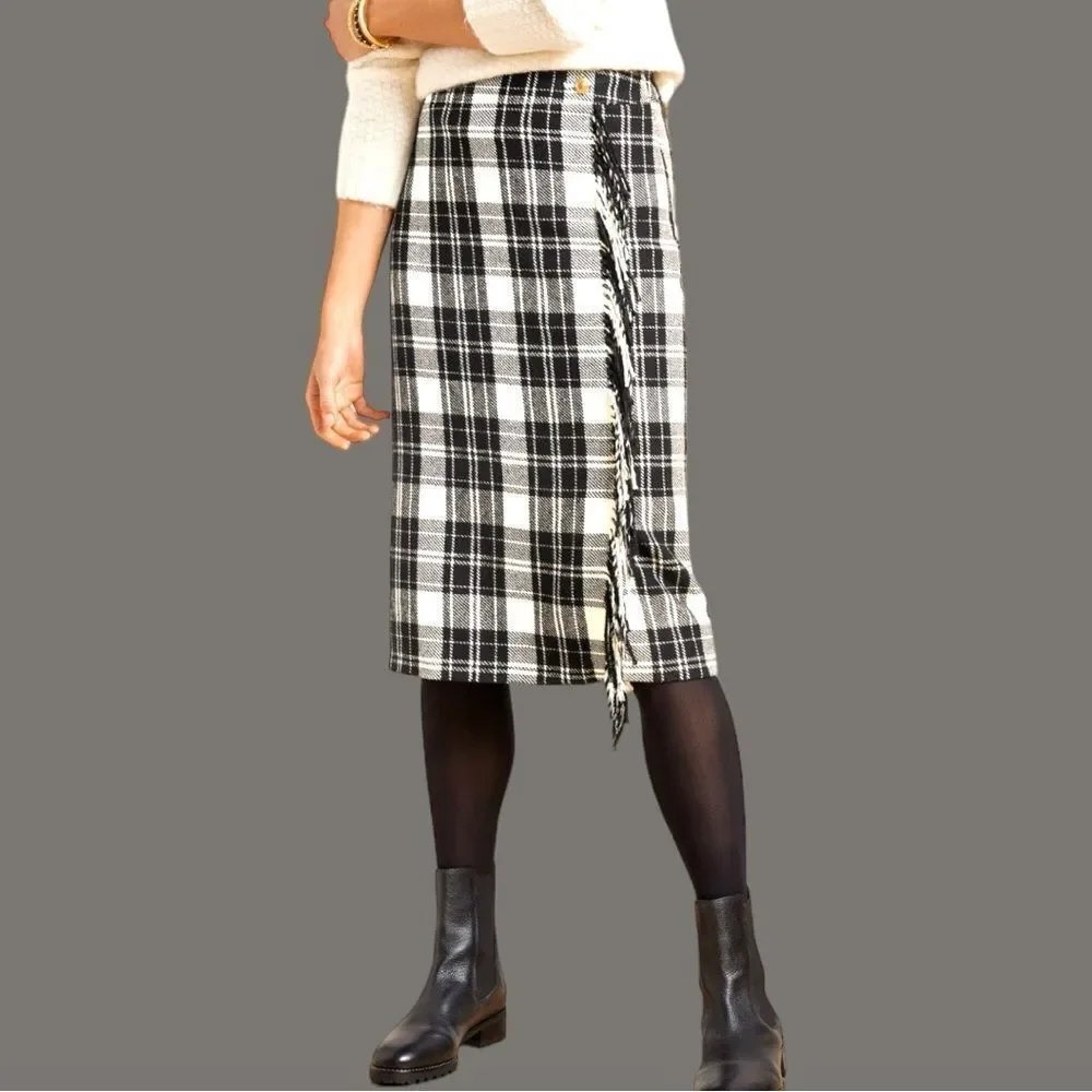 Talbots fringe wrap black and white ice plaid ! New